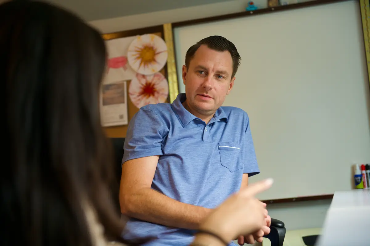 Lee Procida in a strategy meeting at the Mountwell office