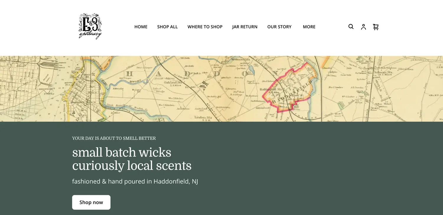 E3 Apothecary website before professional photos were added